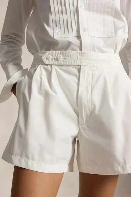 Шорты женские из хлопка Cotton Poplin Wvn Shorts Polo Ralph Lauren, белый — фото 4
