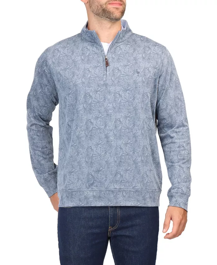 

Толстовка Tonal Tropical Print Pique Quarter Zip Tailorbyrd, синий