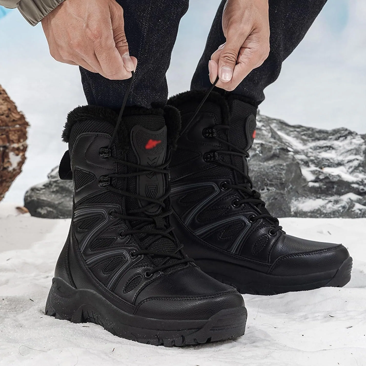 Мужские зимние теплые ботинки из хлопка для альпинизма HGTREDPK, Black — фото 4