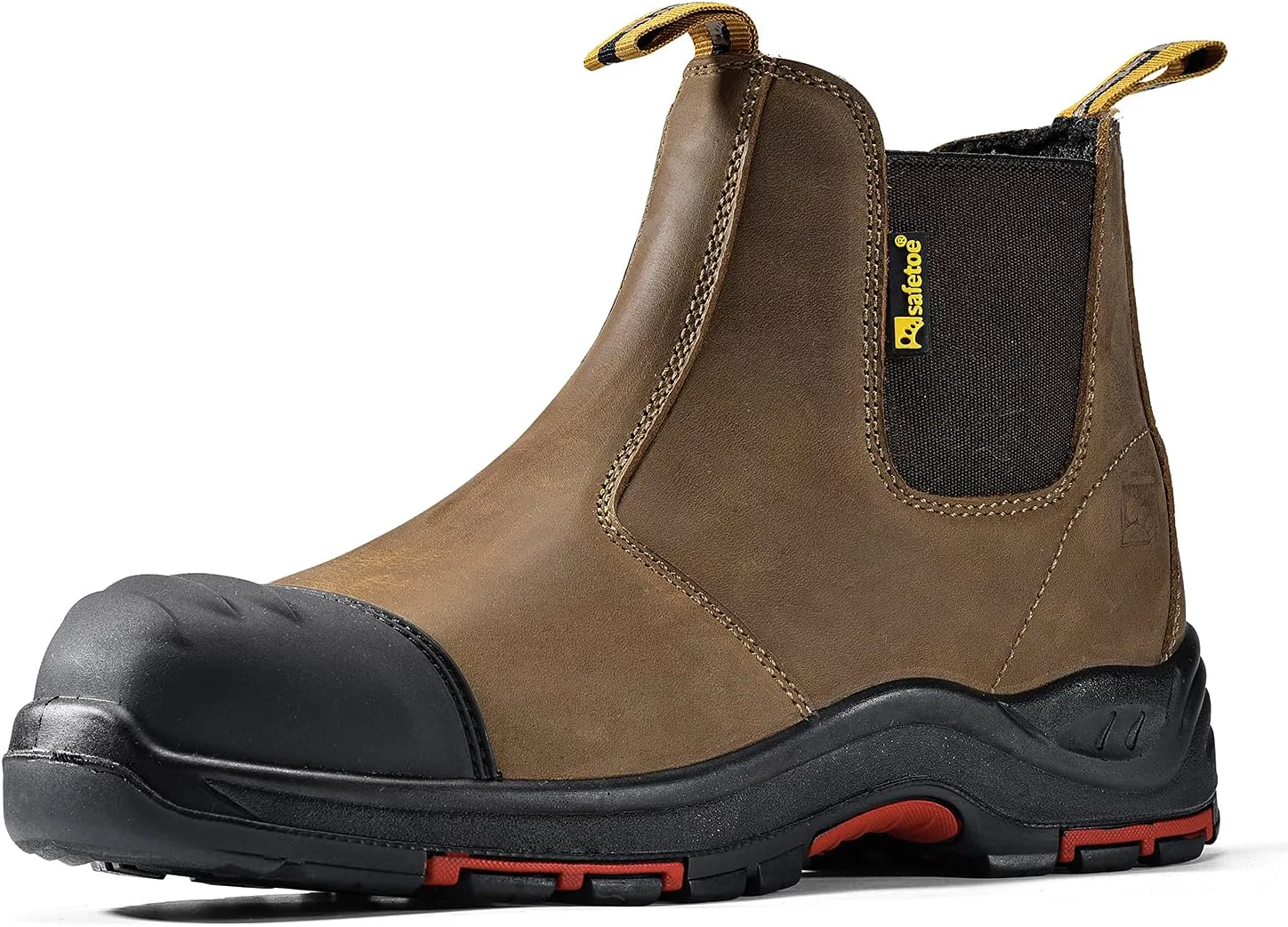 

Мужские рабочие ботинки с стальным носком, челси, защитные, из коровьей кожи, водонепроницаемые, легкие рабочие ботинки SAFETOE, коричневый