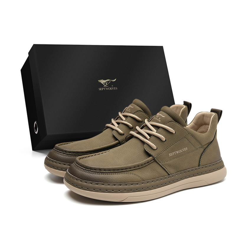

SEPTWOLVES Мужские повседневные туфли мужские низкие черные/хаки, цвет Khaki (Standard Leather Shoe Size)