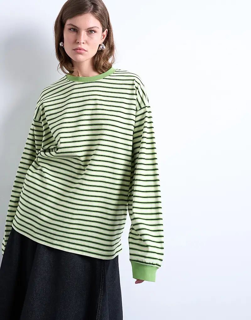 

Лонгслив Topshop свободного кроя с длинными рукавами в полоску зеленого цвета