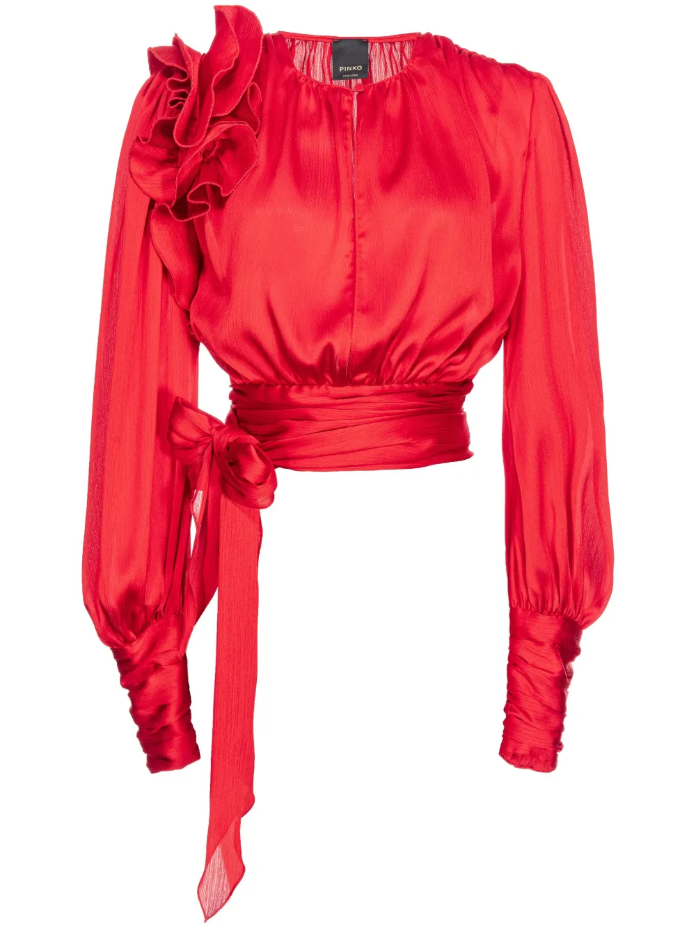 

Атласная блузка с оборками PINKO, красный