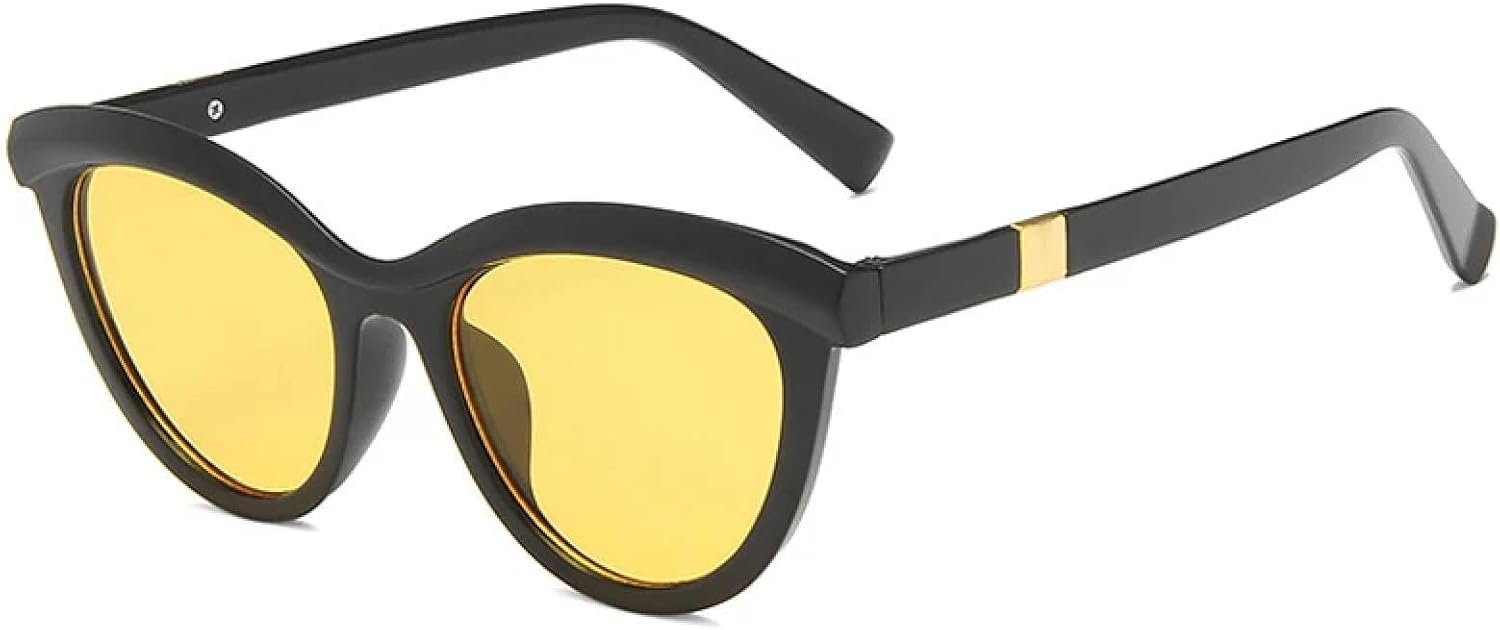 

Модные солнцезащитные очки «кошачий глаз» для женщин и мужчин, винтажные, для летних путешествий, пляжных вечеринок, с защитой от УФ-излучения UV400 TKKTLLT, Black Yellow