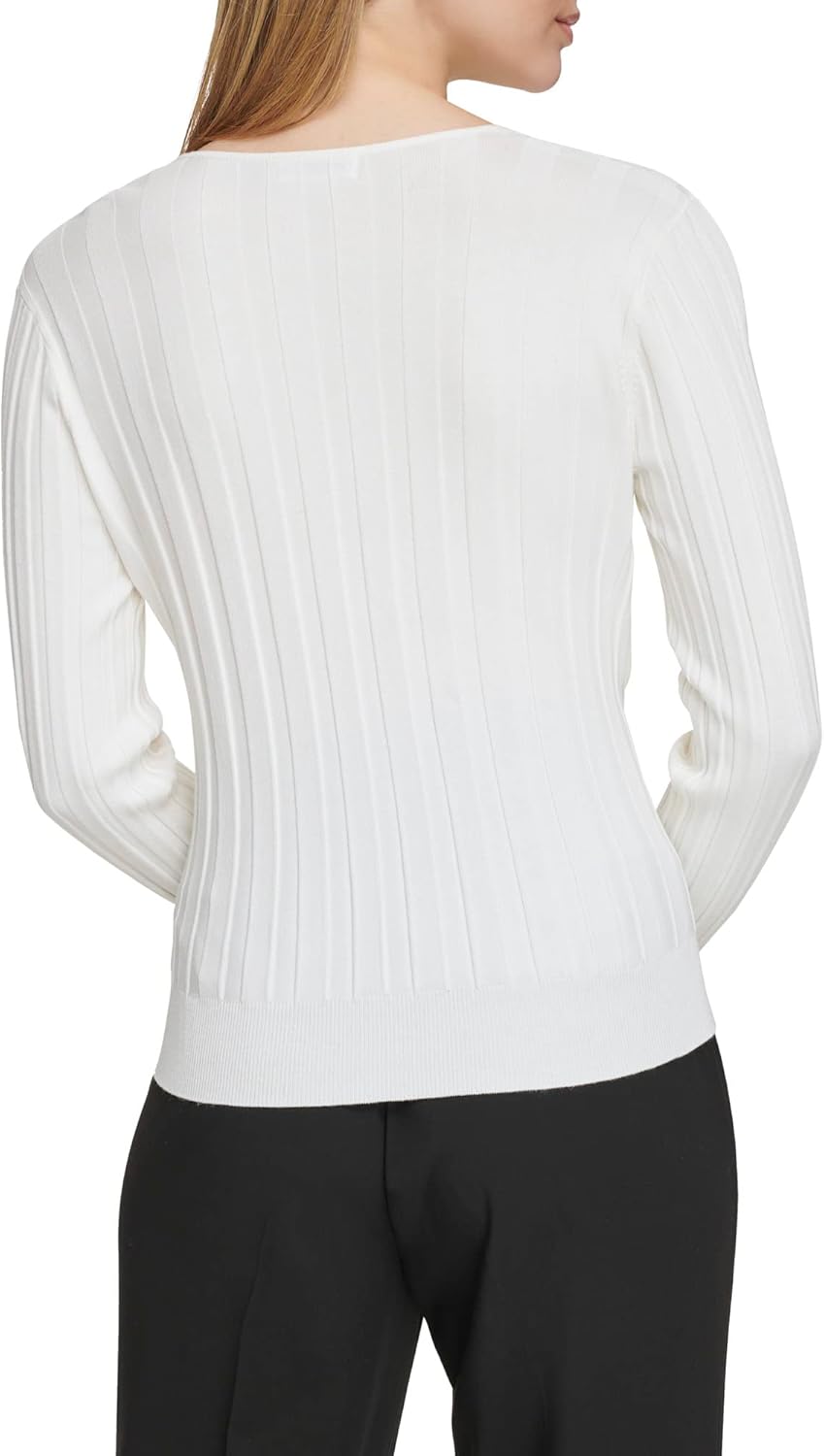 Женский свитер с длинными рукавами и имитацией запаха Calvin Klein, Soft White — фото 4
