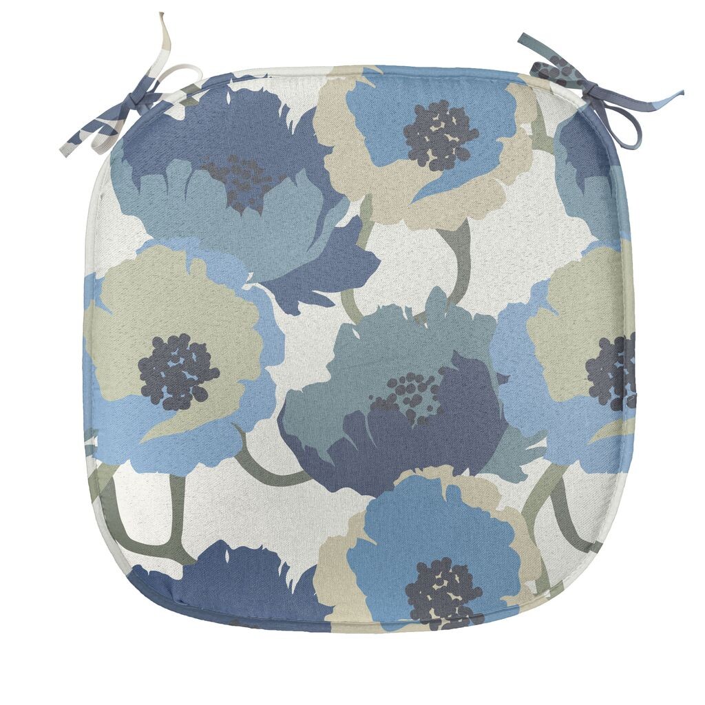 

ABAKUHAUS Подушка для обеденного стула с цветочным принтом, романтические цветы омбре, декоративная водонепроницаемая подушка с ремнями для кухонных сидений, 40 см x 40 см, серый