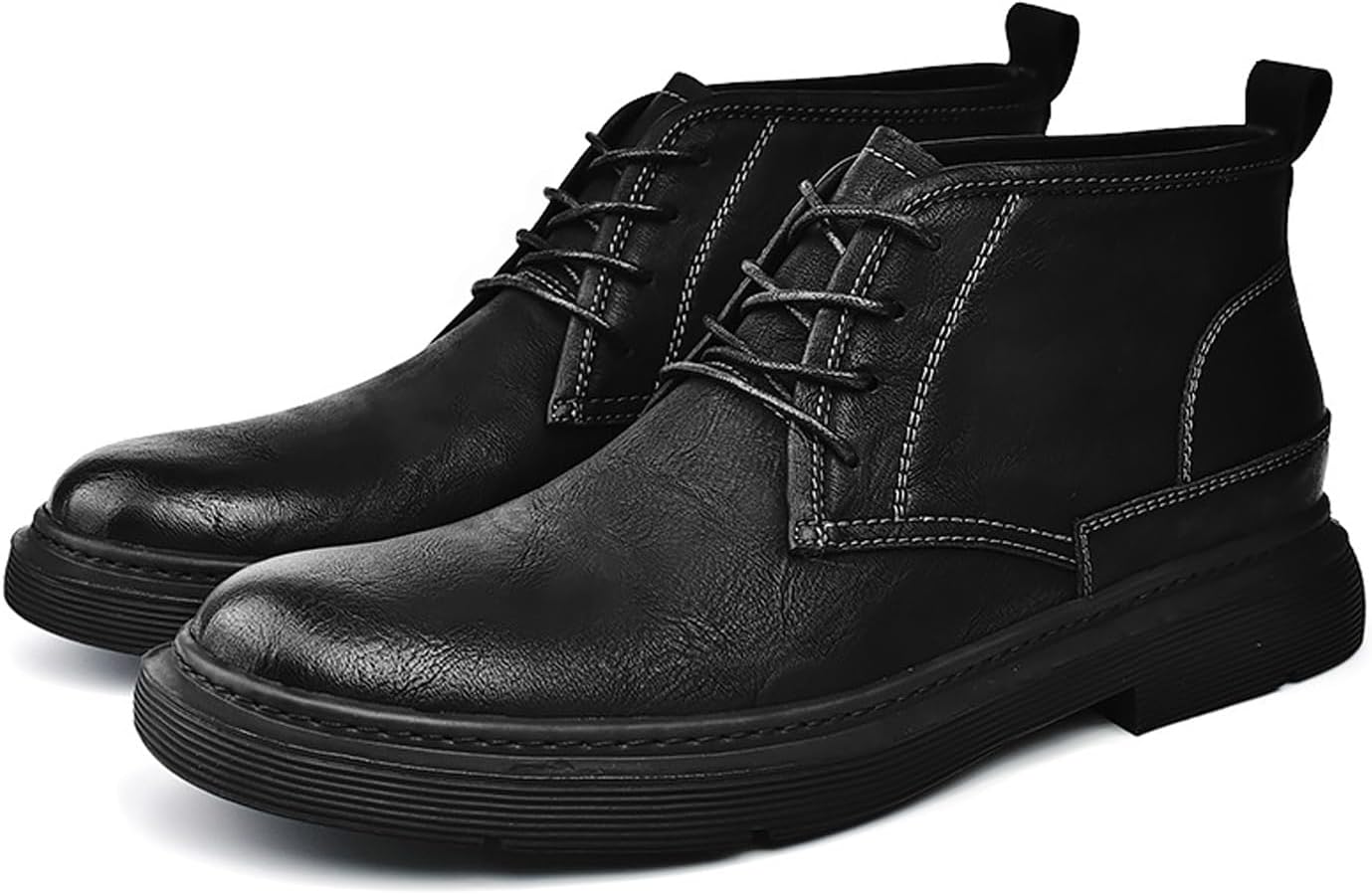 

Мужские ботинки челси Chukka на шнуровке из натуральной кожи, высокая посадка, ретро с круглым носком, для улицы и повседневного отдыха Uzujbaa, черный