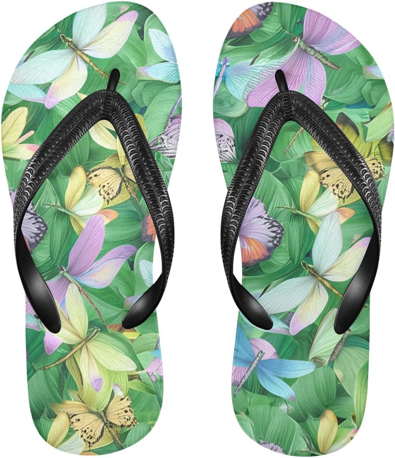 

Шлепанцы для пляжа, душа, сандалии-вьетнамки с рисунком бабочек, стрекоз и листьев, резинескользящие летние тапочки для женщин и мужчин Sinestour, зеленый