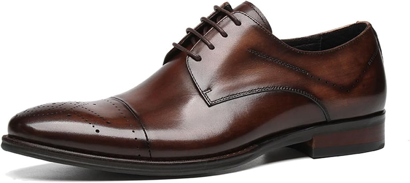 

Мужские туфли Santimon Oxfords из натуральной кожи - Ручной работы дерби с закрытым носком для формальных мероприятий, смокинга, выпускного вечера, свадьбы и делового повседневного стиля, коричневый