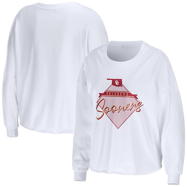 

Женская белая футболка Oklahoma Sooners Diamond с длинными рукавами и укороченным кроем Wear By Erin Andrews
