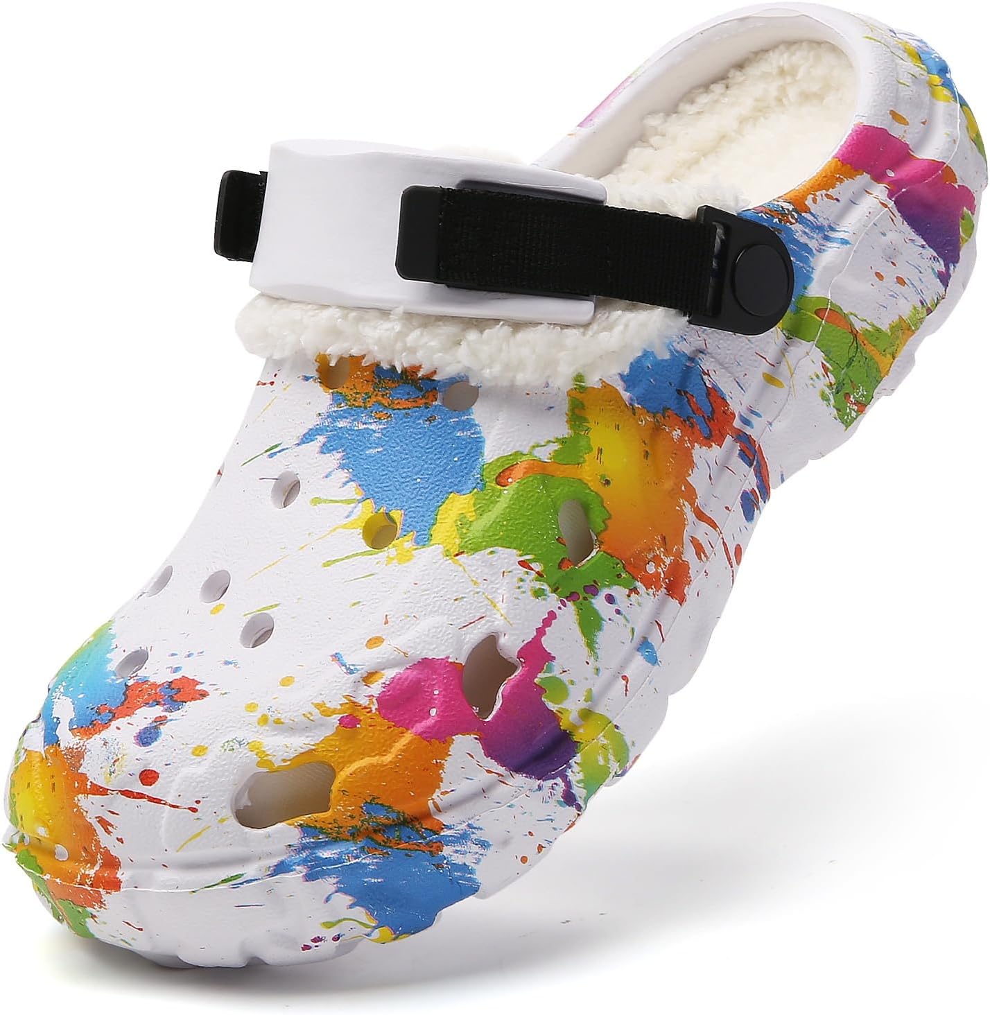 

Мужские зимние кломпы - садовые кломпы с искусственным мехом, легкие, с пристраиваемым ремешком, тапочки-слипоны для дома и улицы, утепленные на зиму, яркая расцветка Eliogn, белый