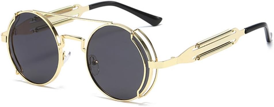 

Круглые солнцезащитные очки в стиле стимпанк для мужчин, в металлической оправе; зеркальные солнцезащитные очки для женщин, весенние очки с защитой от УФ-излучения UV400 HHZZYVY, Gold-black