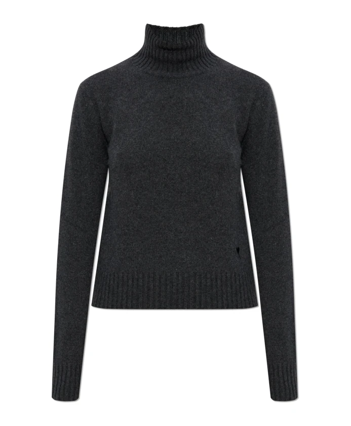 

Кашемировый свитер с высоким воротником и логотипом Ami Paris, серый