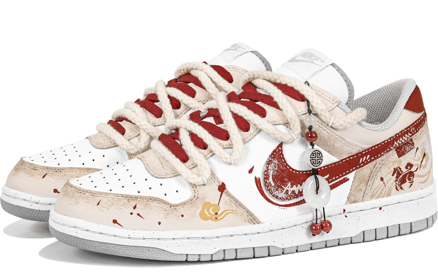 Nike Big Galloping Journey, Year Of The Horse Planning, Chinese Style, Vintage Trendy Abrasion Resistant Breathable, бежевый белый красный — фото 4