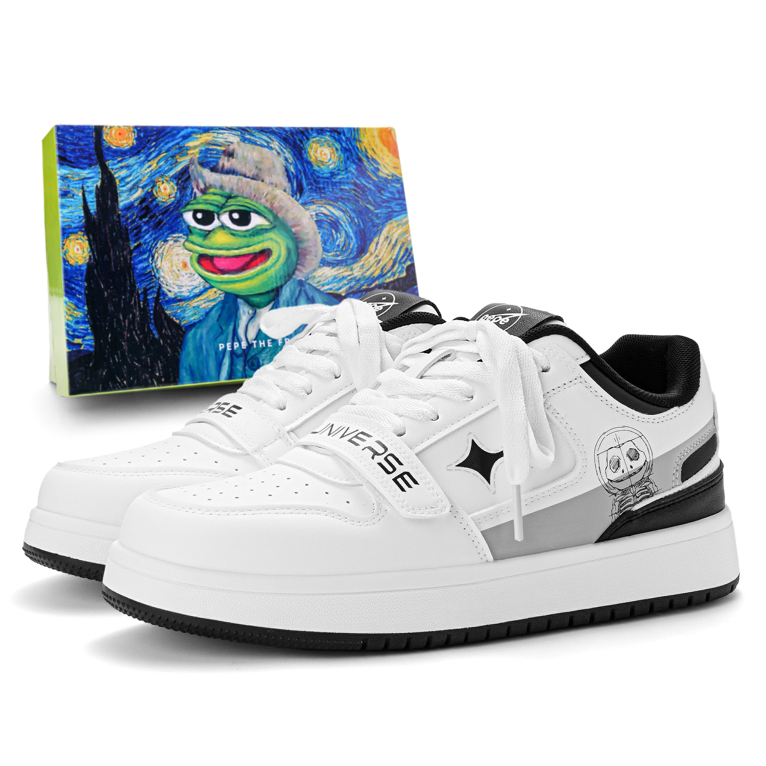 

Pepe The Frog Низкие скейтерские кроссовки унисекс бело-черные классические, цвет White Black (Classic)