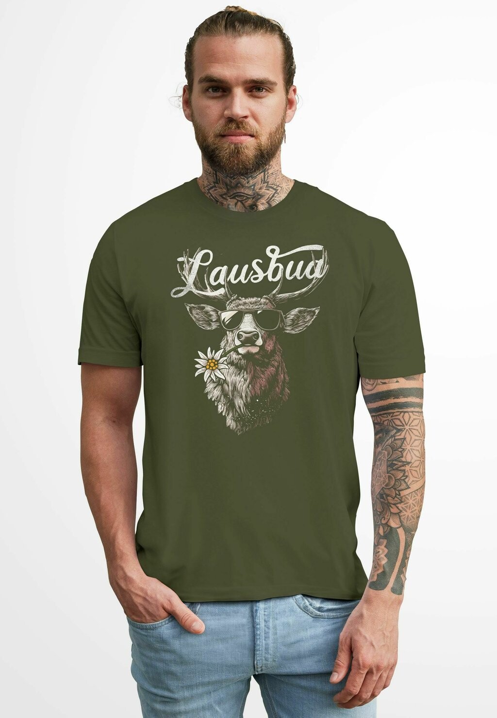 

Футболка с принтом TRACHTEN HISCH ALPEN EDELWEISS SCHRIFTZUG LAUSBUA BAYERN DIALEKT FASHION Neverless, светло-зеленый