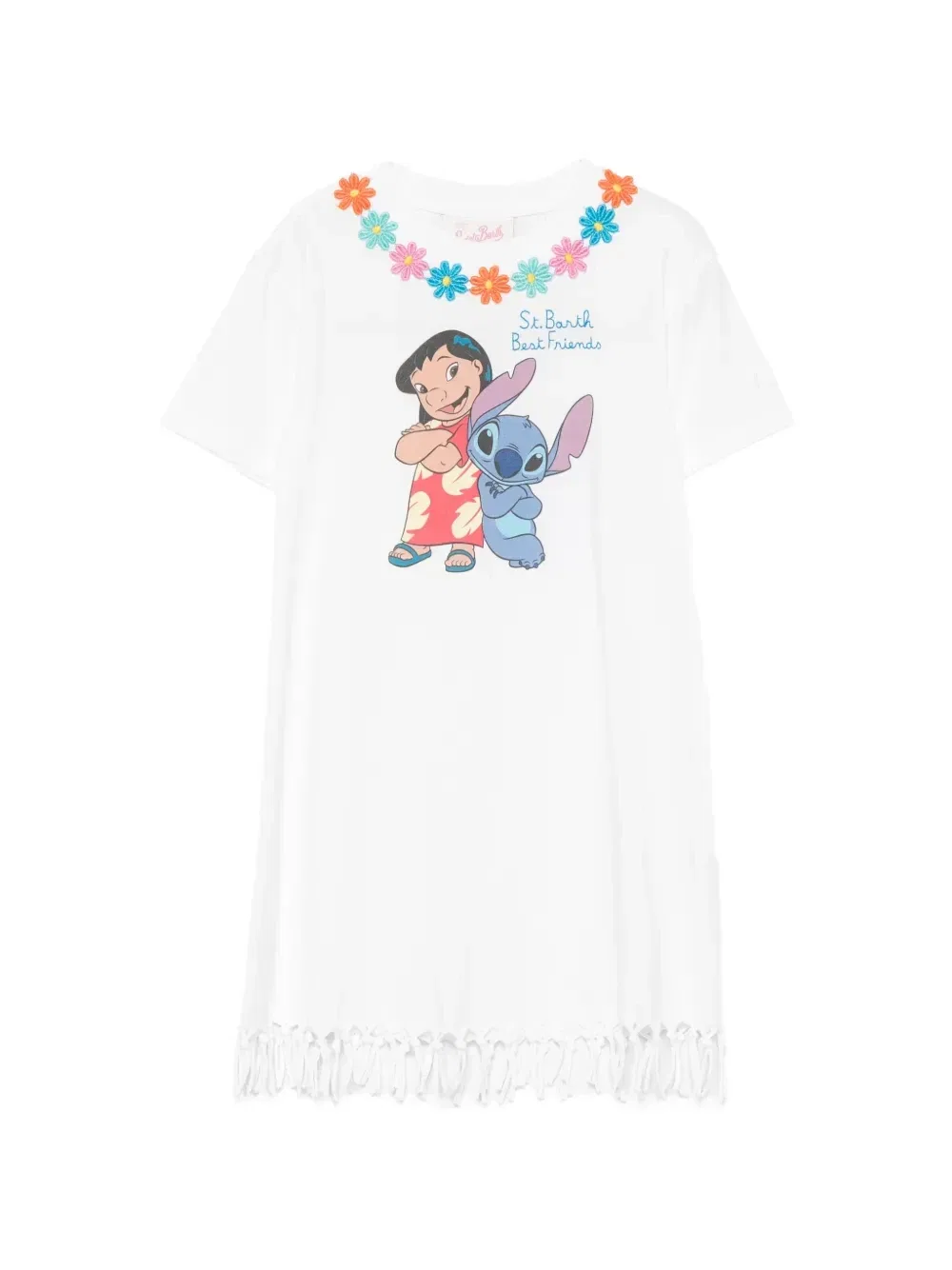 Платье-топ с графическим принтом X Disney Abbey с бахромой по краю MC2 Saint Barth Kids, белый