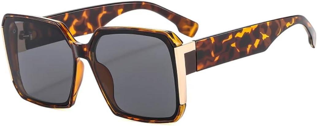 

Винтажные классические панк-солнцезащитные очки в квадратной оправе большого размера для женщин и мужчин, для активного отдыха, рыбалки и вождения, с защитой от УФ-излучения UV400 TVTBBVV, Leopard Gray