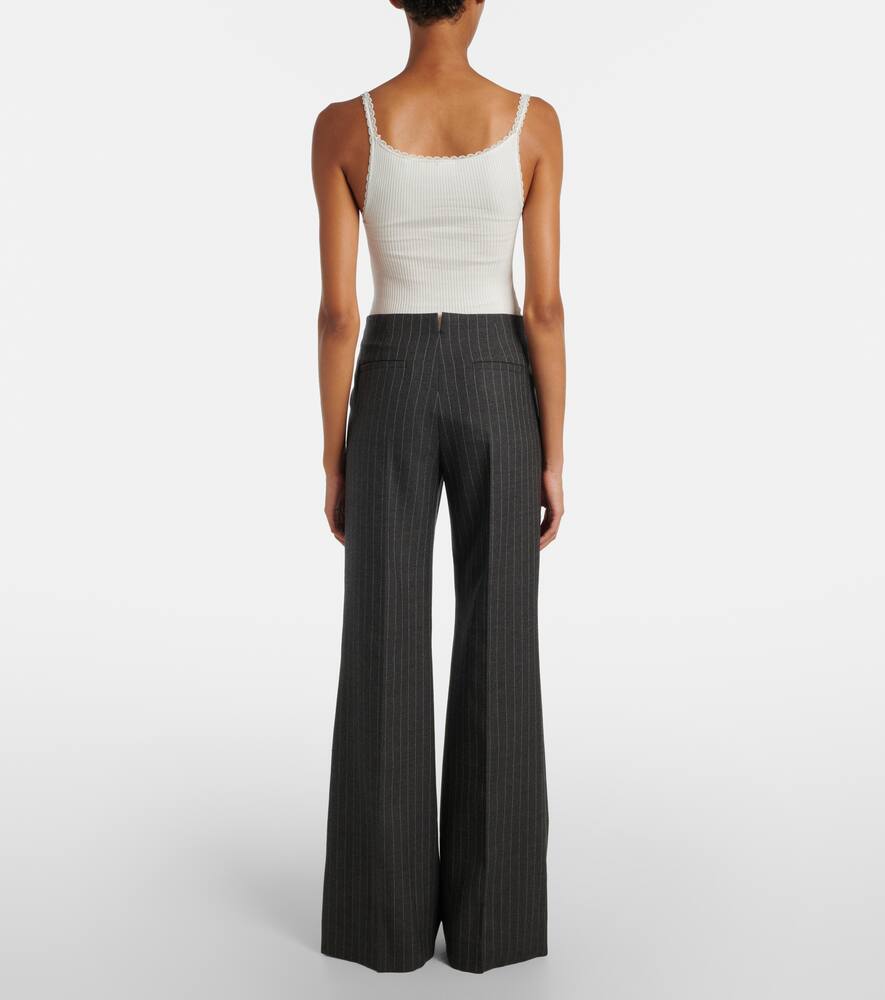 Брюки с принтом пинстрип из верджин вули с широкими штанинами Chloé, Charcoal Grey — фото 3