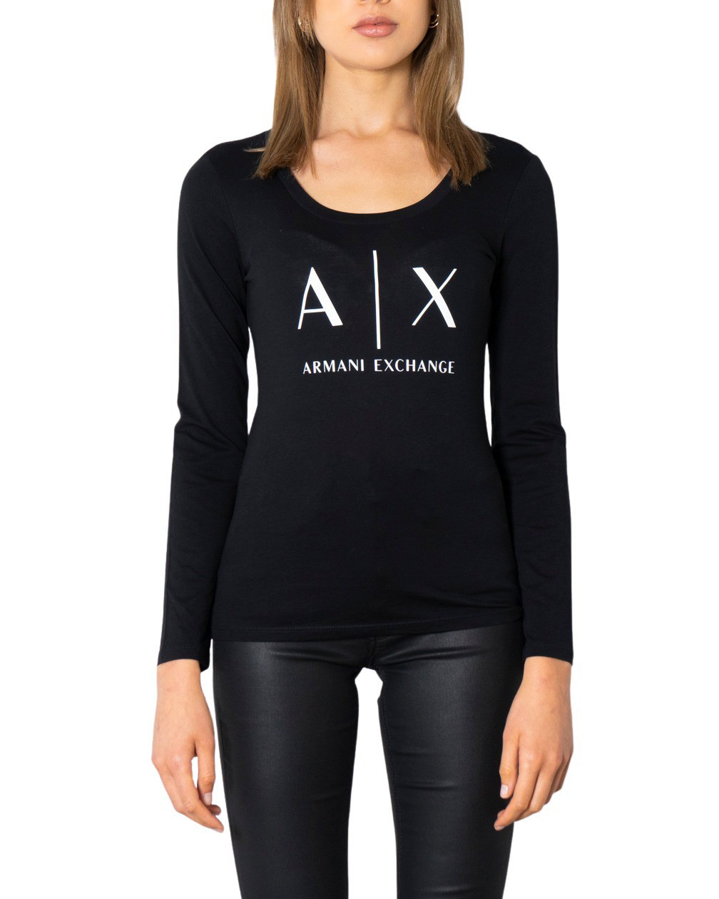 

Лонгслив женский Armani Exchange с фирменным принтом, черный