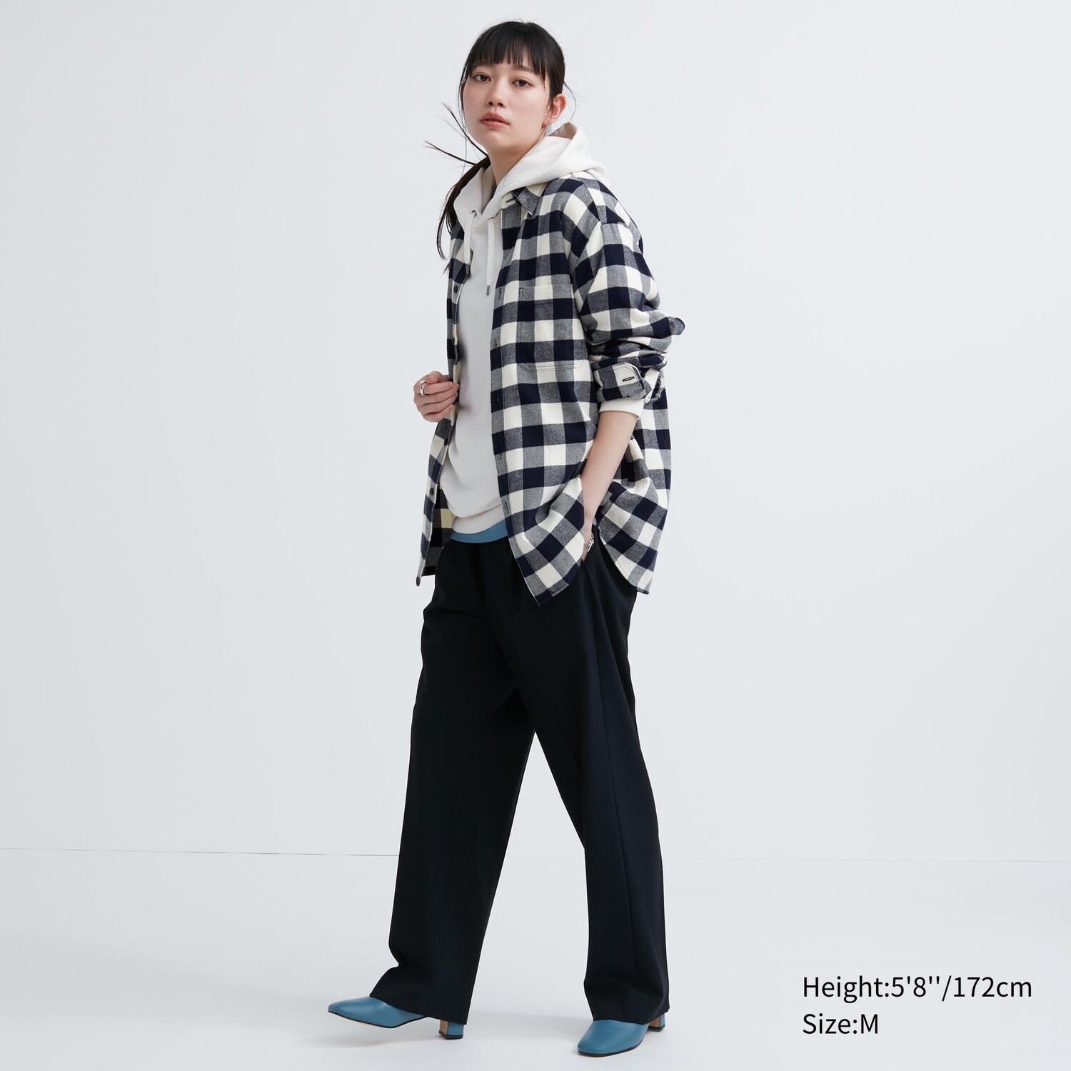Рубашка UNIQLO в клетку фланелевая стандартного кроя, молочный — фото 2