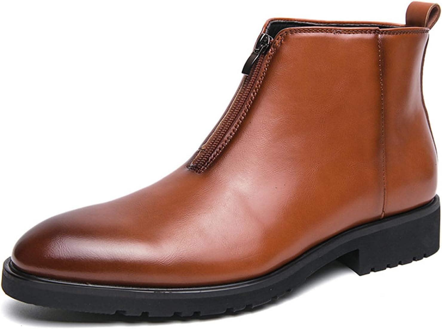 

Мужские ботинки TZNBGGE Chelsea с передней застежкой-молнией, зауженным носком, мягкой натуральной кожей, осенние и зимние, на щиколотку, для формального и повседневного ношения, коричневый