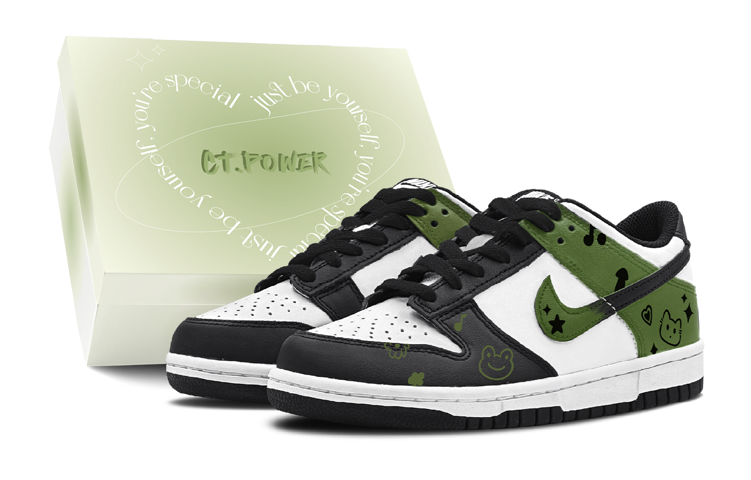 

Nike Детские кроссовки для скейтбординга Dunk Black с противоскользящим покрытием, износостойкие, низкие, черно-зеленые, подростковые