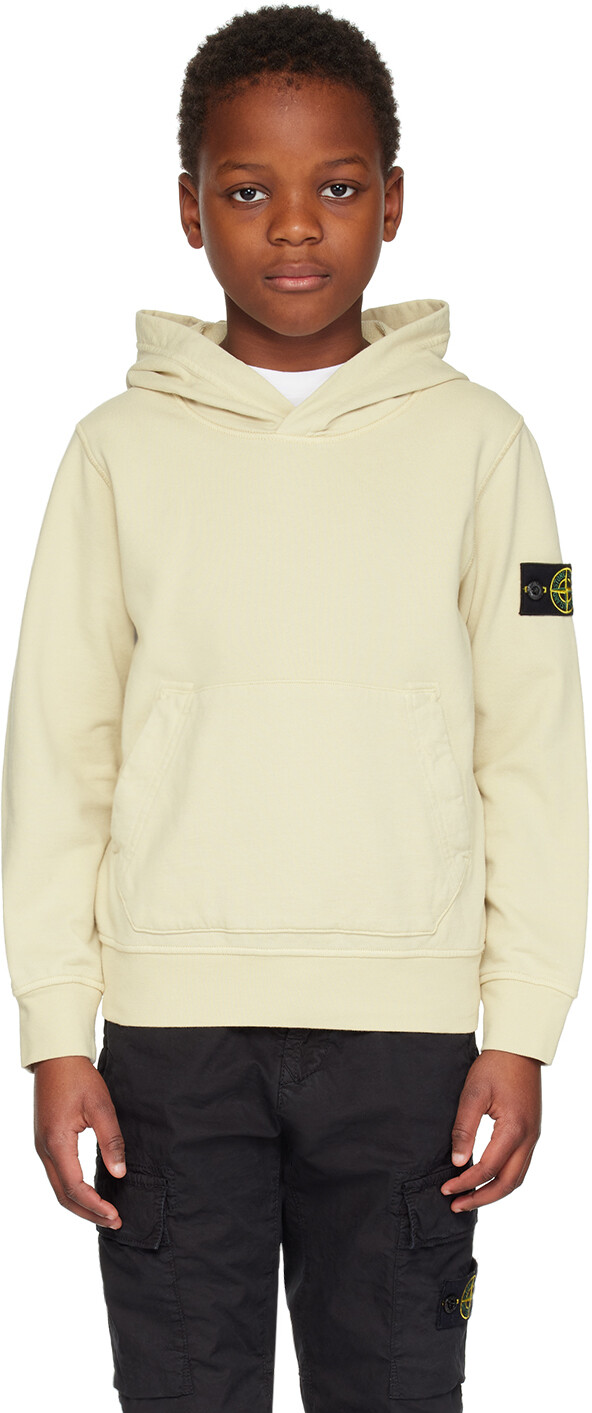 

Детское бежевое худи с нашивками Stone Island Junior, Бежевый, Детское бежевое худи с нашивками Stone Island Junior