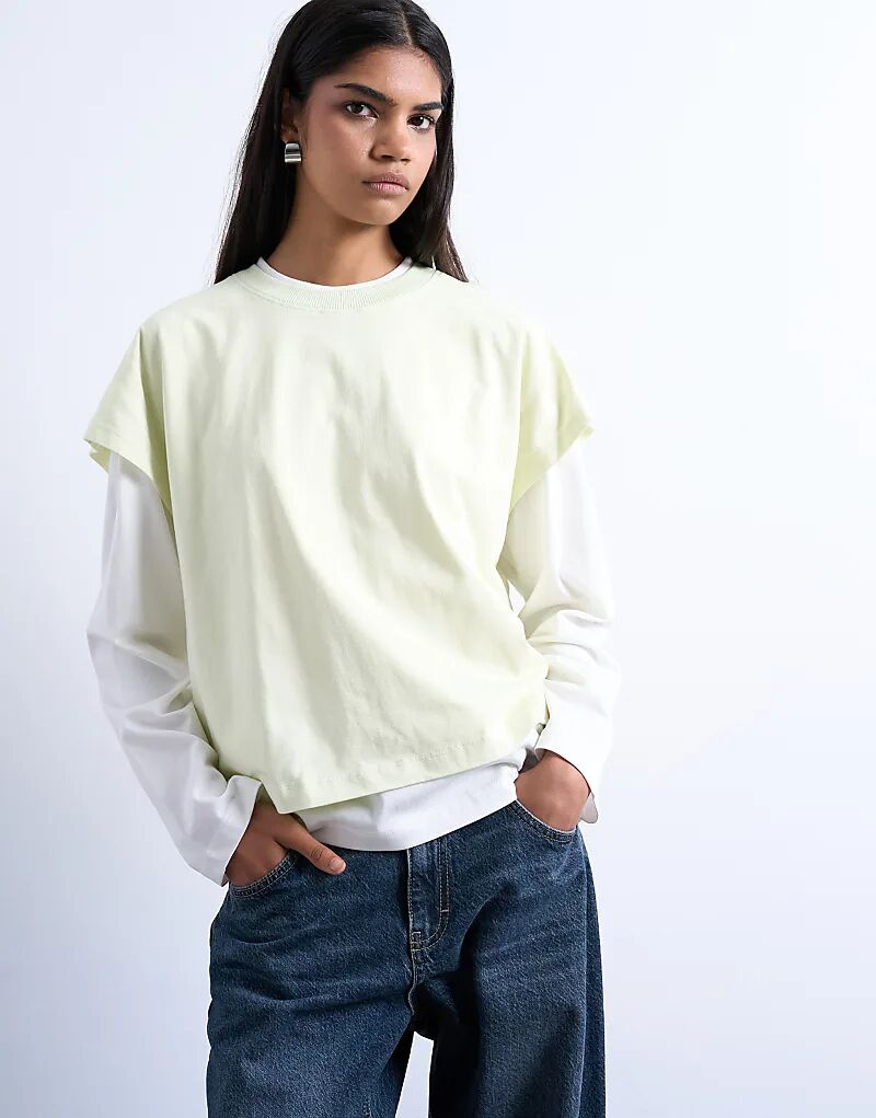 

Двухслойная футболка Topshop в зеленом и бежевом цветах