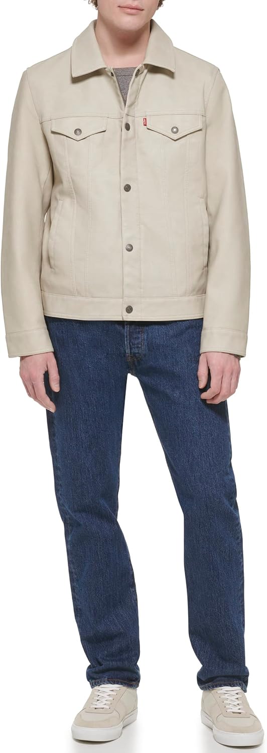 Мужская классическая куртка дальнобойщика Levi's из искусственной кожи, New Oyster — фото 2