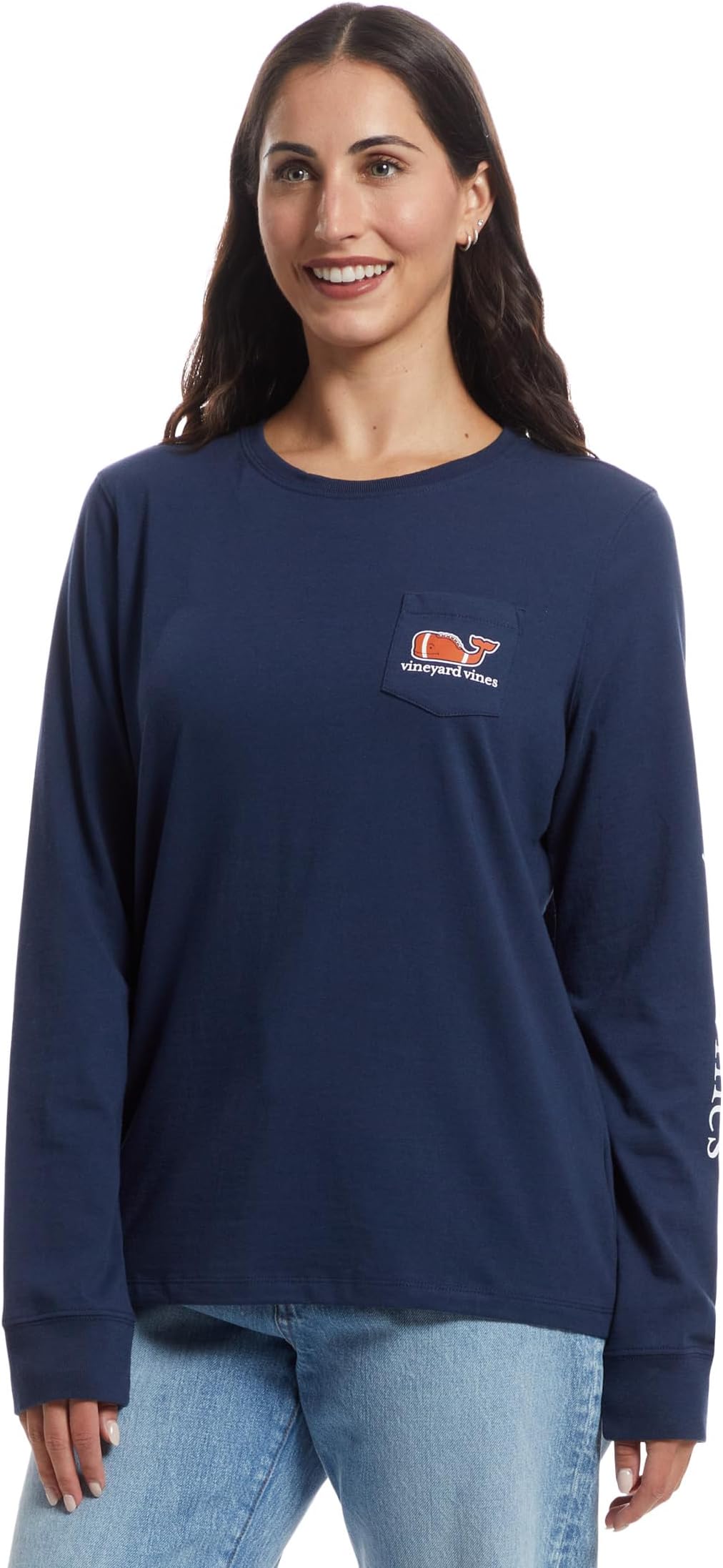 

Футболка Vineyard Vines Tailgating Icons Whale Fill Long-sleeve Pocket Tee, цвет Blue Blazer