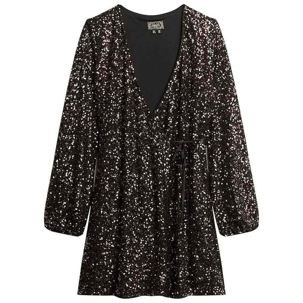 Короткое платье Superdry Sequin Wrap Long Sleeve, серебряный — фото 2