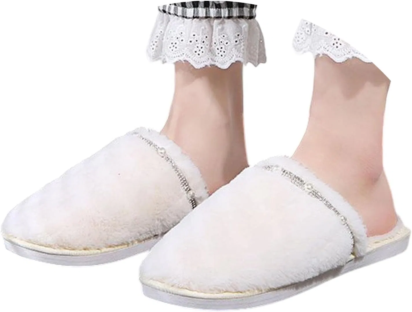 Generisch Hausschuhe Damen Herren Memory Foam Weicher Plüsch Flauschige Pantoffeln Rutschfeste Gefüttert Тапочки Flauschfutter Flache Filzhausschuhe В помещении На открытом воздухе, Weiß — фото 2