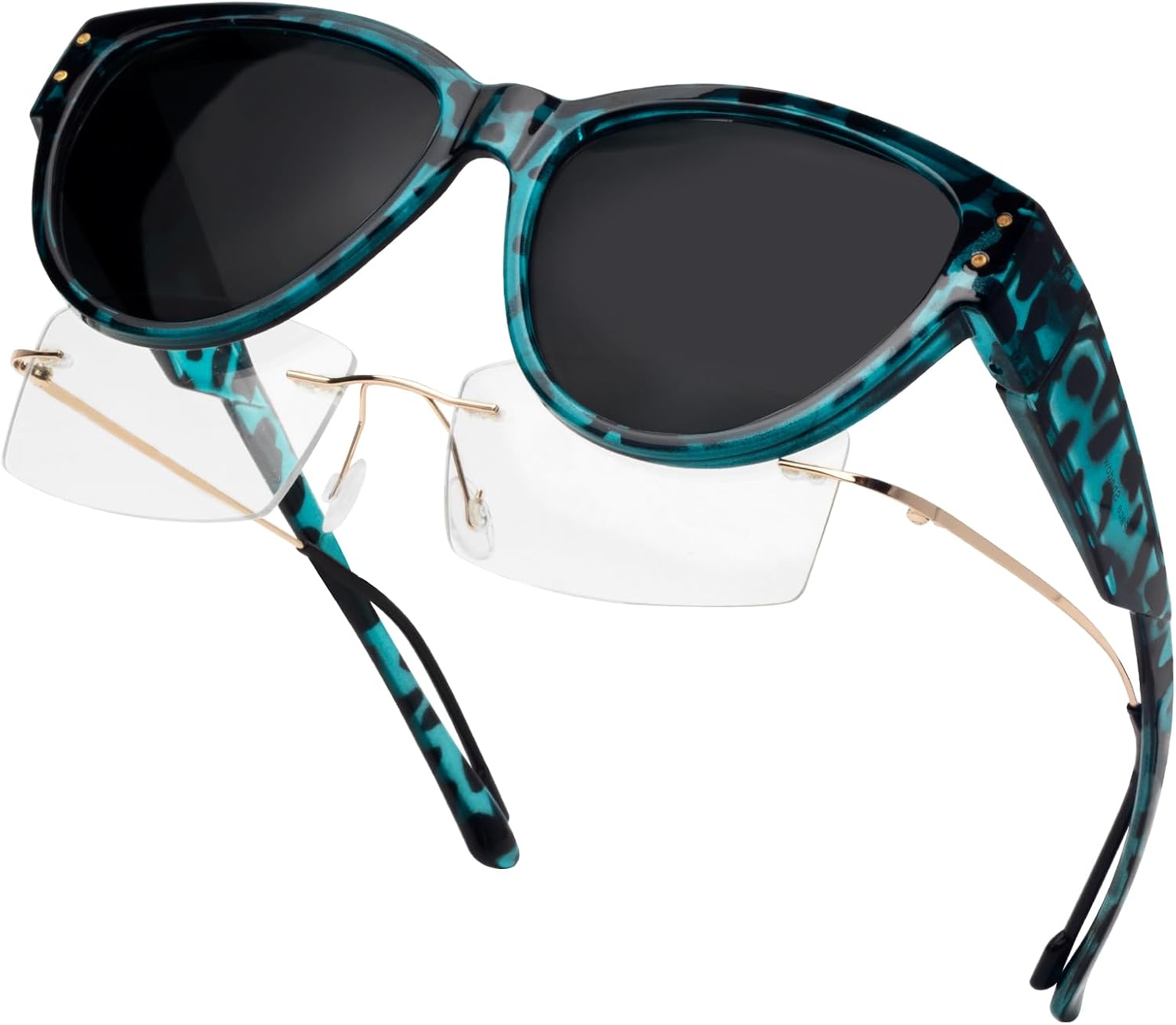 

Солнцезащитные очки с поляризованным покрытием, надеваемые поверх обычных очков, женские солнцезащитные очки с защитой от УФ-излучения, легкие Face Shadow, Blue Leopard Frame / Grey Lens