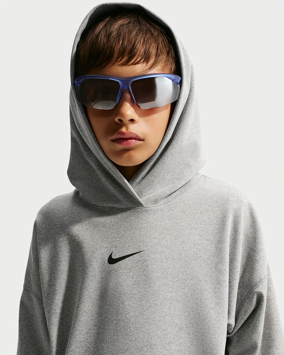 Детская (мальчиковая) флисовая кофта с капюшоном Dri-FIT Nike Pro, Dark Grey Heather/Black — фото 3