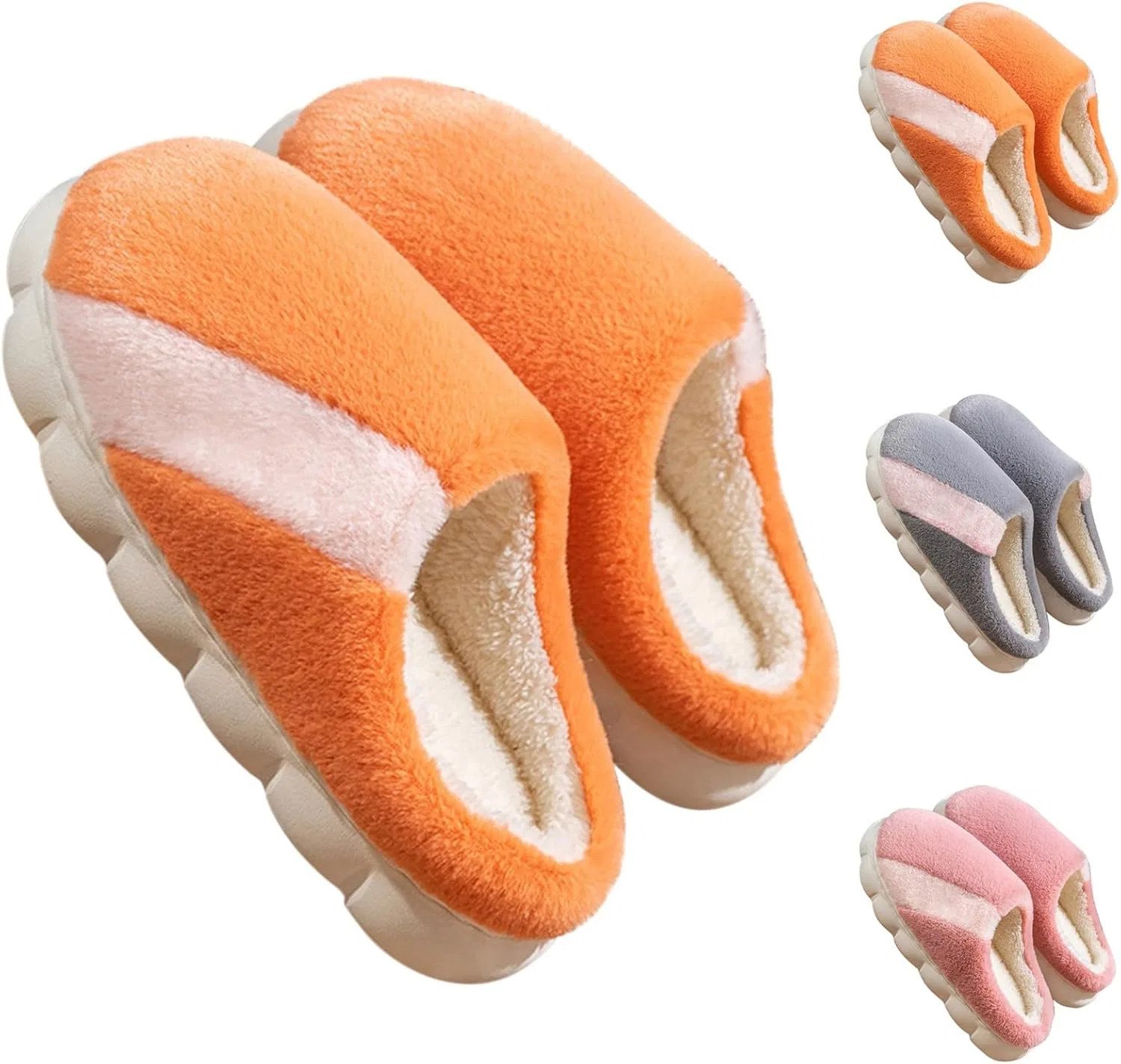 Pantoffeln Herren Plüsch,Hausschuhe Herren Baumwolle Тапочки Warme Filzpantoffeln Lässige Schlapfen Fashion Gästehausschuhe Rutschfeste Winterhausschuhe Weite Hüttenschuhe Slip-On Hausschlappen Generisch, Orange — фото 4