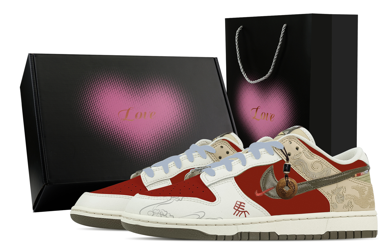 

Nike Dunk Horse Year, Heart Box Leather Low top Skateboard Shoes мужские, бежево-красные