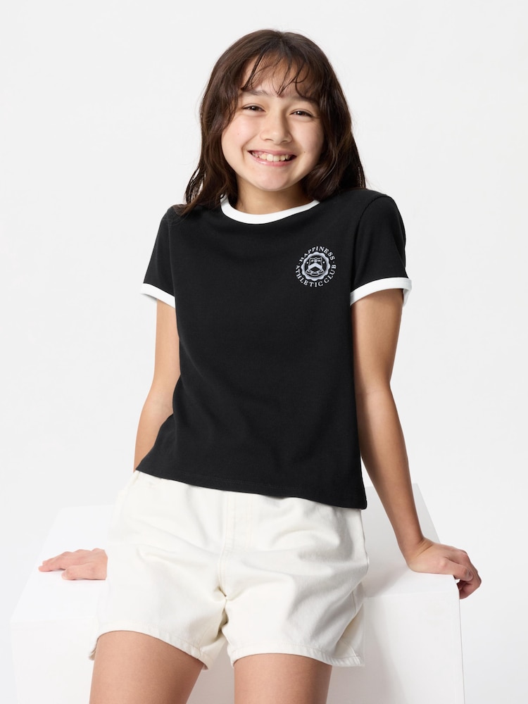 

Мягкая мини-футболка в рубчик girls Uniqlo, цвет 09 черный