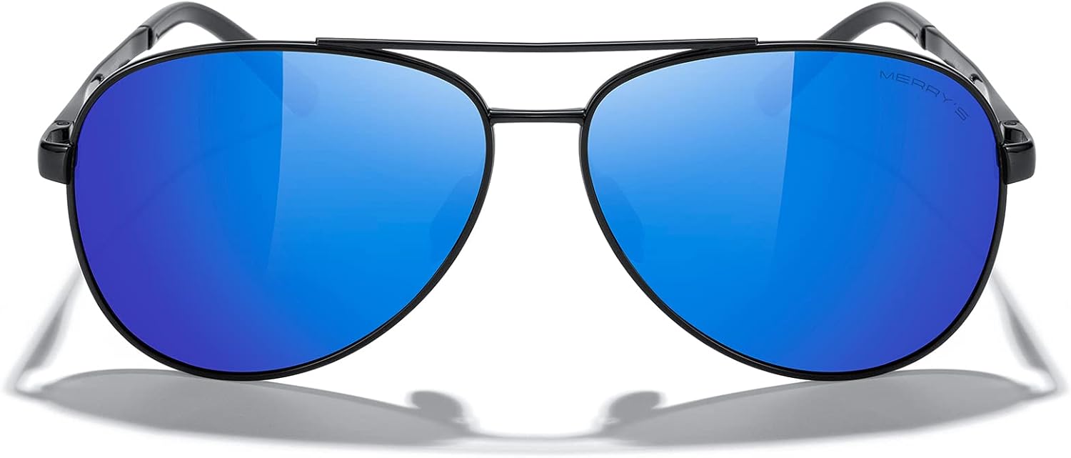 

Солнцезащитные очки-авиаторы MERRY'S для мужчин и женщин - поляризованные очки для вождения, зеркальные линзы, защита от УФ-излучения UV 400, диаметр линз 58 мм, Black Frame/Blue Mirror Lens