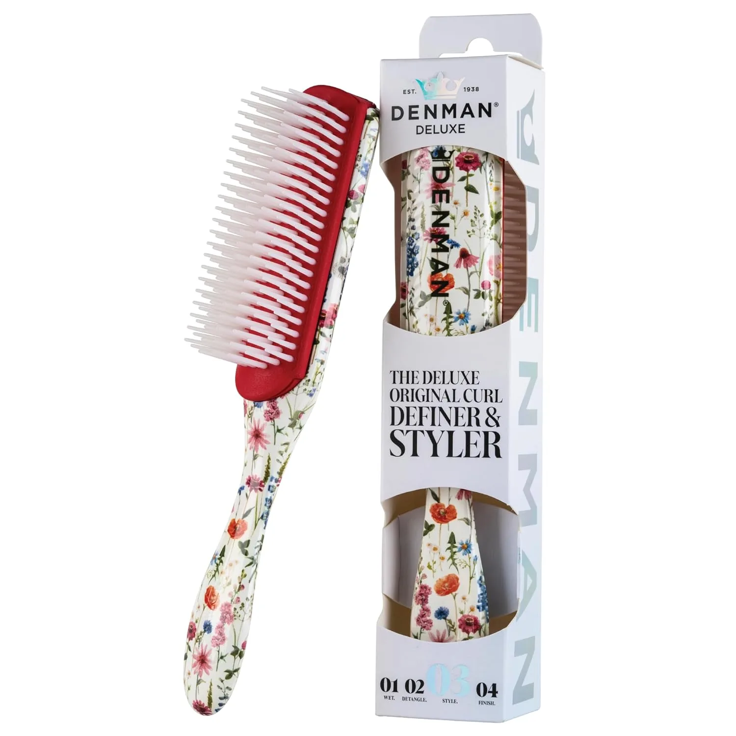 Denman D3 Original Curl Definer & Styler, щетка для вьющихся волос для женщин и мужчин - 7 рядов для распутывания и формирования локонов, щетка для гладких и четких завитков, Floral