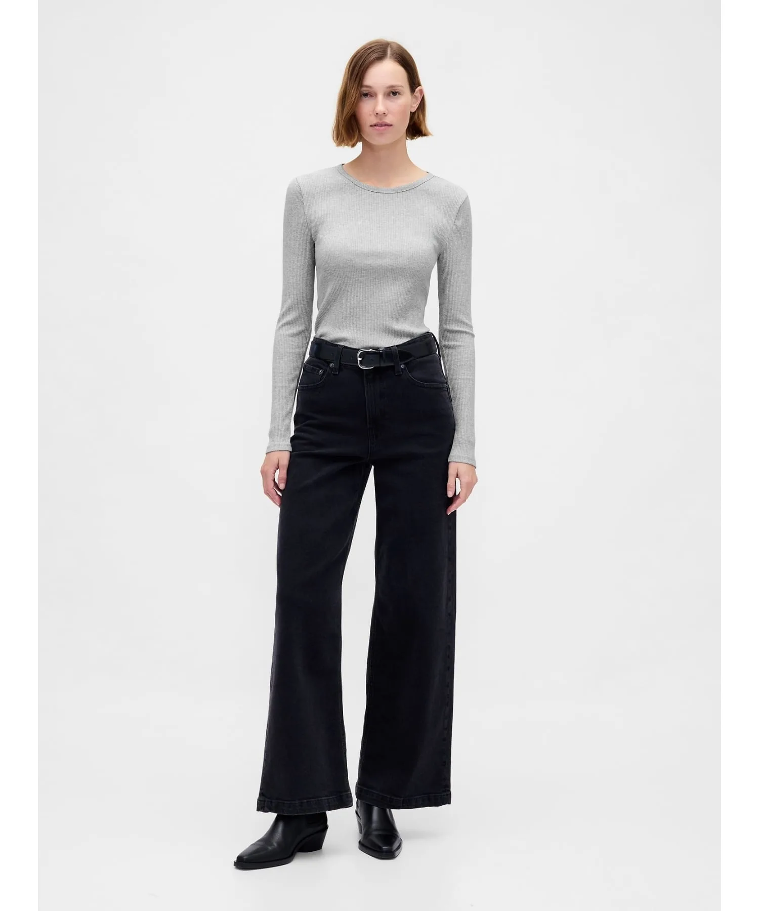 (W) Современная укороченная футболка в рубчик GAP, BC15_LT_GREY_HEATHER — фото 2