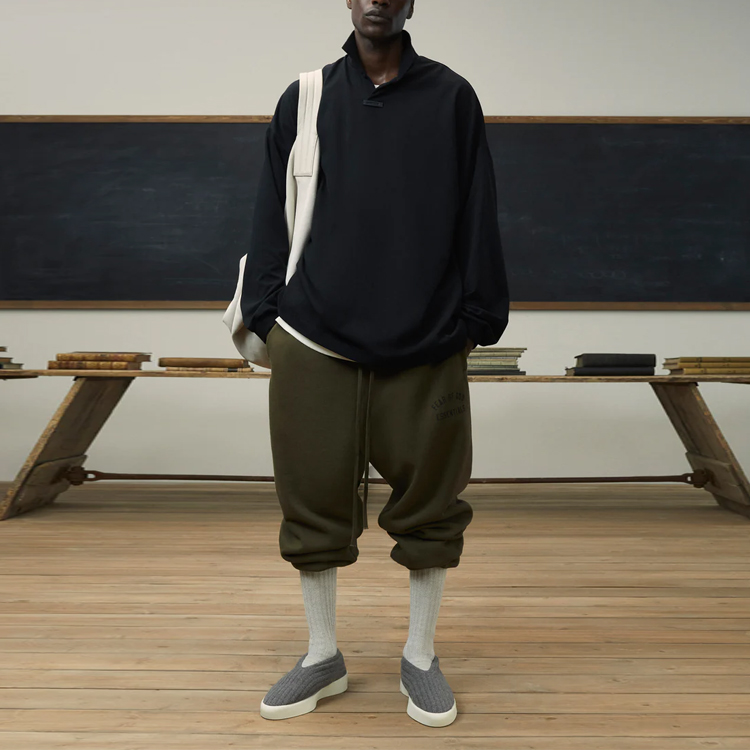 Пике Длинный Рукав Поло Fear Of God Essentials, Обсидиановый Черный/Черный — фото 4