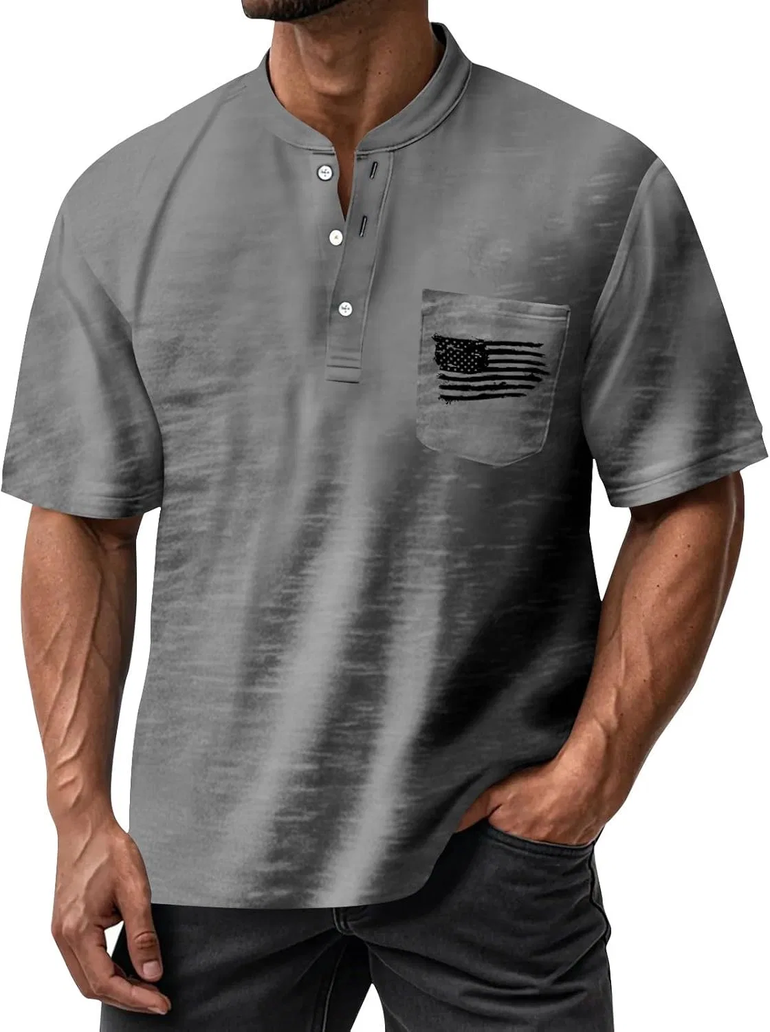 Футболка мужская с американским флагом, короткий рукав, поло, 2-gray