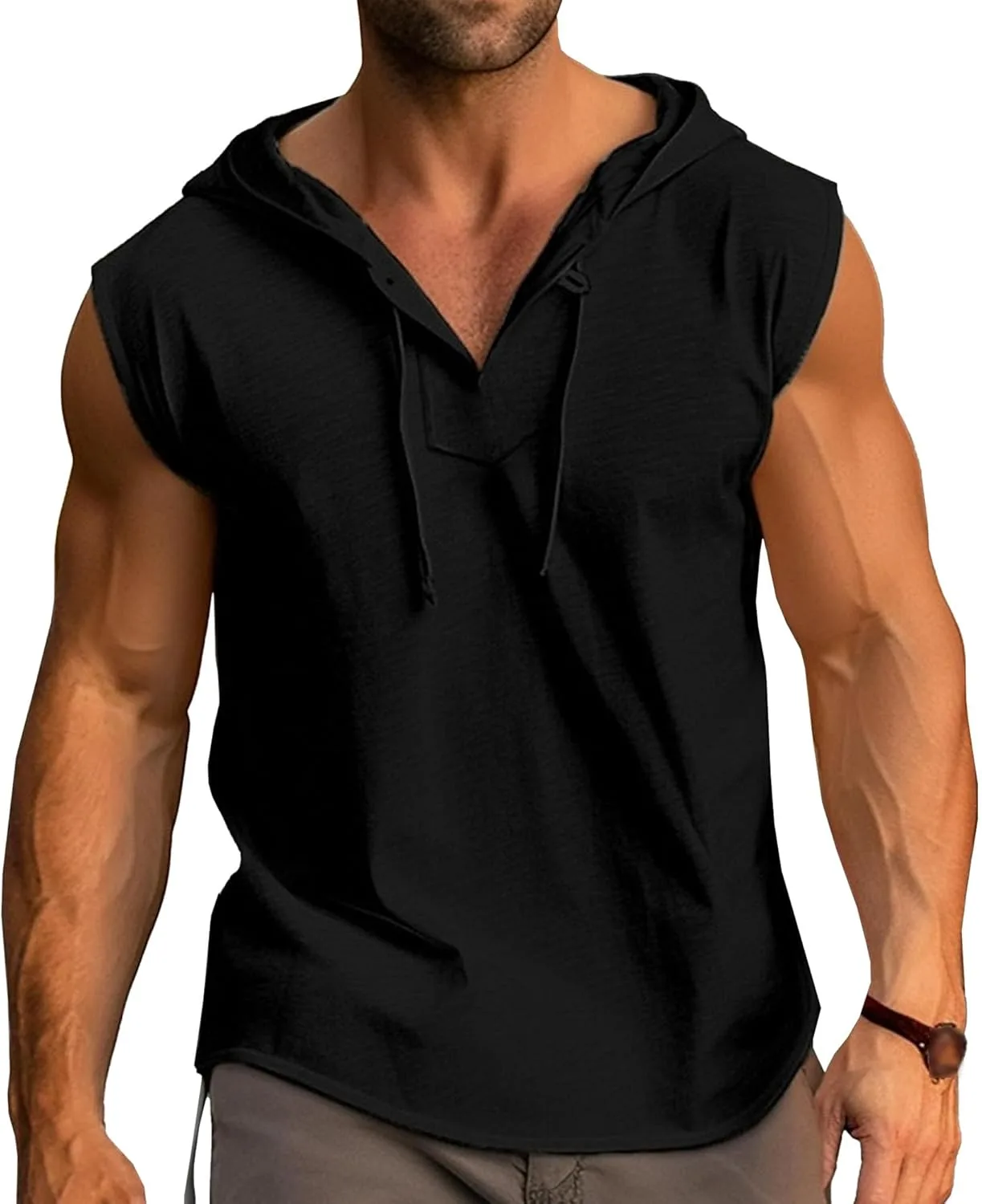 

Мужской спортивный топ с капюшоном и шнурком VgueElegc