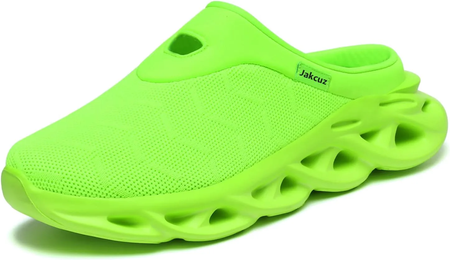 Jakcuz Men Slip On Mules Легкие кроссовки с открытой пяткой Дышащие прогулочные туфли, зеленый — фото 2