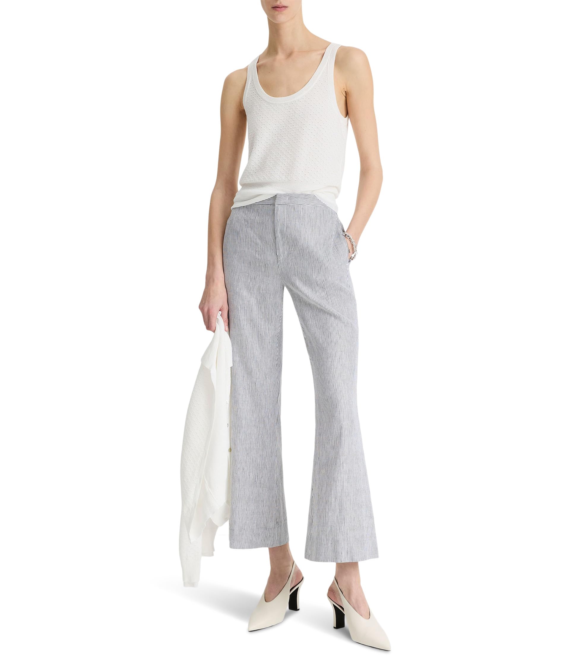 

Брюки Vince Low Rise Ticking Striped Crop Flare Trousers, Iris Slate/Off-white