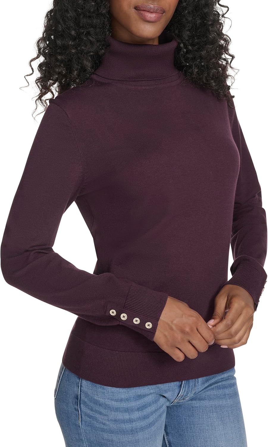 Женская легкая хлопковая водолазка Tommy Hilfiger, Aubergine — фото 3