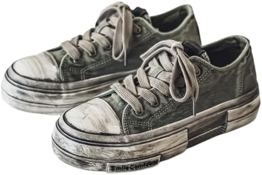 

Мужские кеды в винтажном стиле, вдохновленные уличной модой, из холщовой ткани - потертые однотонные кроссовки на шнуровке с низким верхом для повседневной носки - всесезонная подошва из резины, кеды для скейтбординга с круглым носком Hchctry, з...