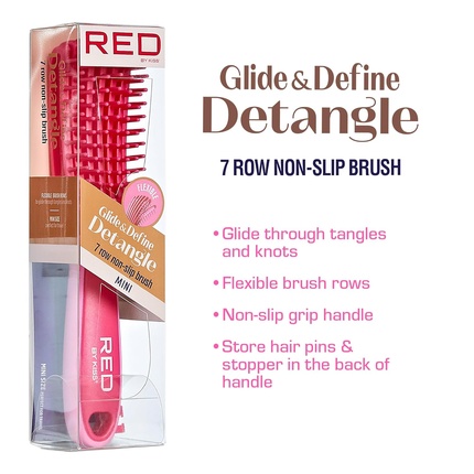 Red by Kiss Glide & Define Нескользящая распутывающая щетка для натуральных волос Уход за кожей головы Дорожный размер Термостойкие щетинки Хорошо подходит для фена Mini — фото 2
