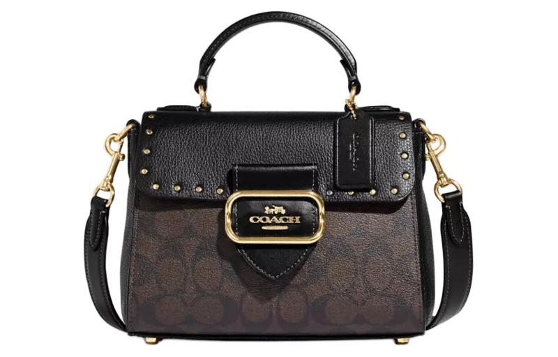 

Кожаная сумка через плечо маленького размера женская коричнево-черная COACH